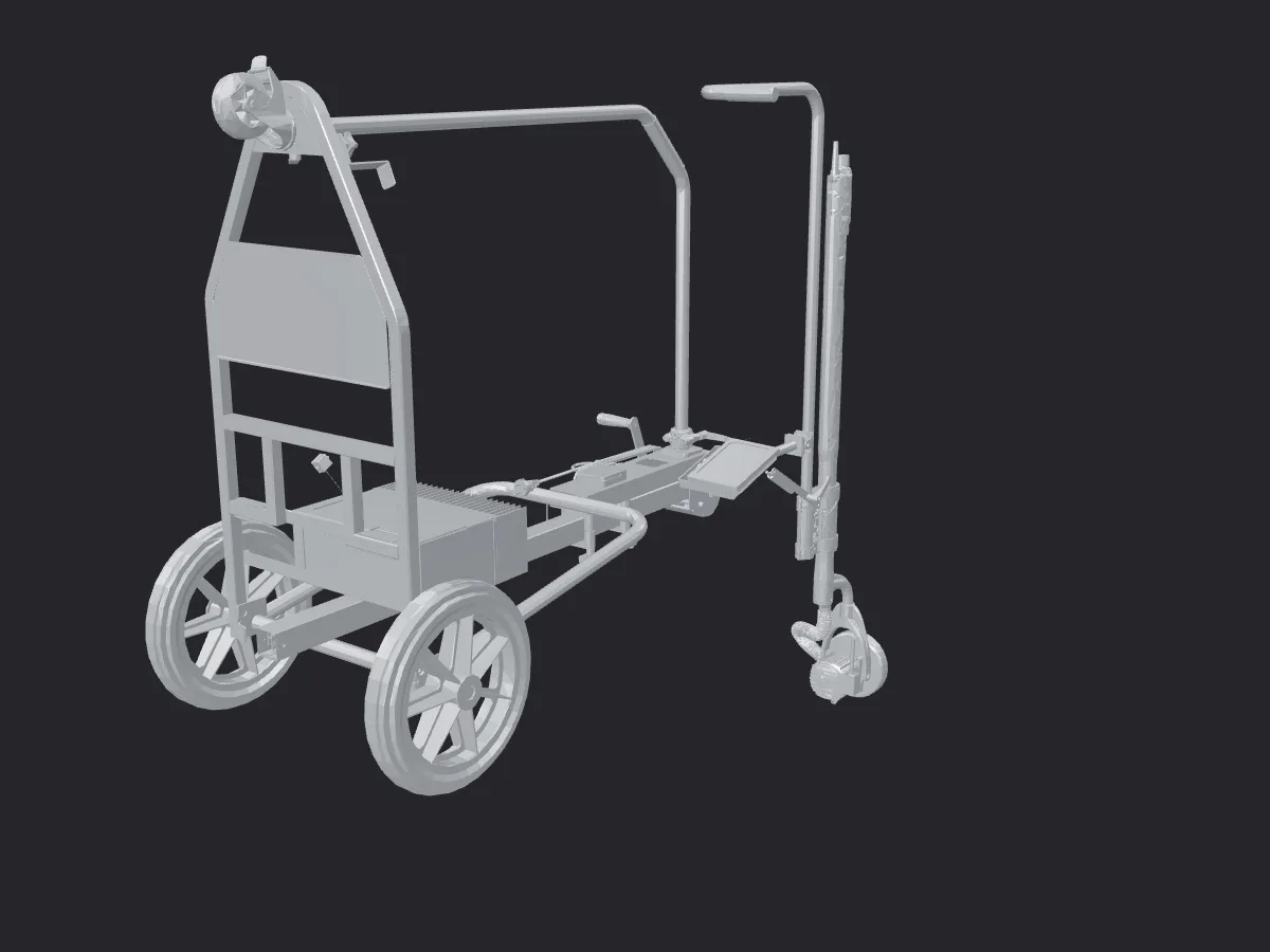 3D-modell av Gazelle-vognen og slipemaskinen XB165, tre-kvarts visning